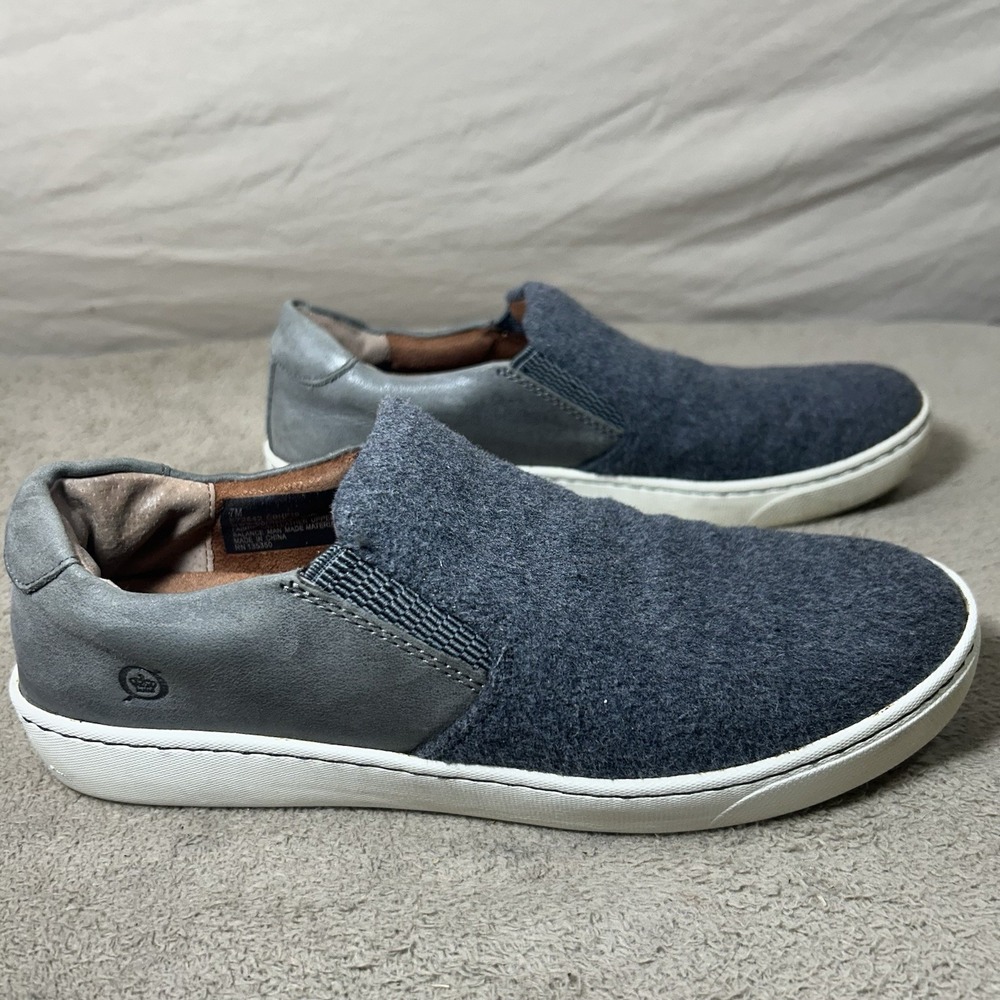 Born Børn Slip On Sneakers Men 7M Blue Gray Wool‎ Leather Casual Shoes